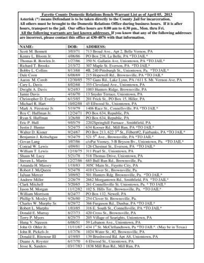 <b>Allegheny County</b> Clerk of Courts. . Domestic relations warrant list